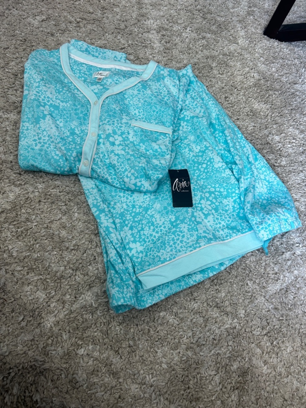 Light Aqua Floral Button-Front Pajama Set